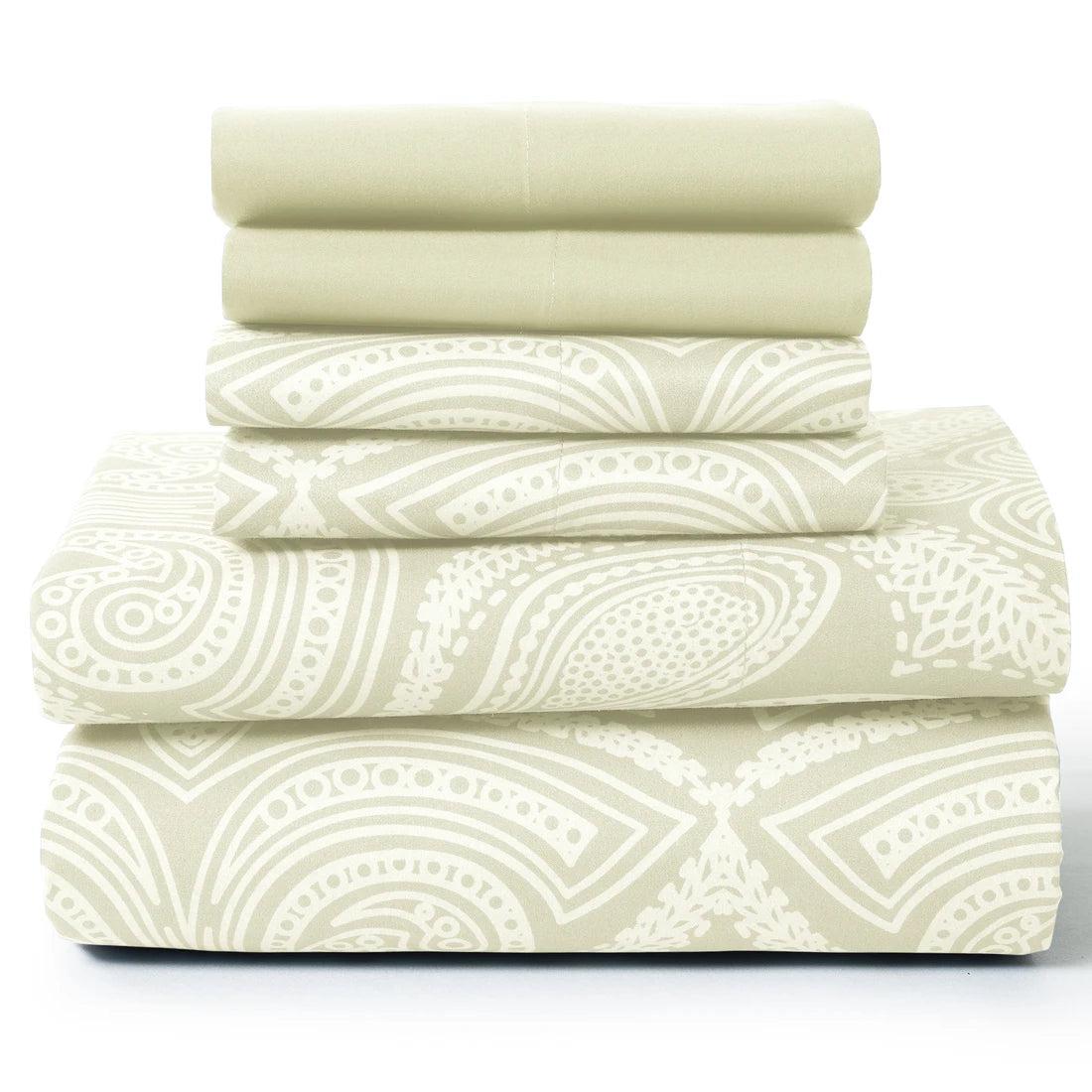 LUX Décor Paisley Sheet Set – 6 Piece Ultra-Soft Microfiber Bed Sheets with Flat Sheet, 16 Inches Deep Pocket Fitted Sheet