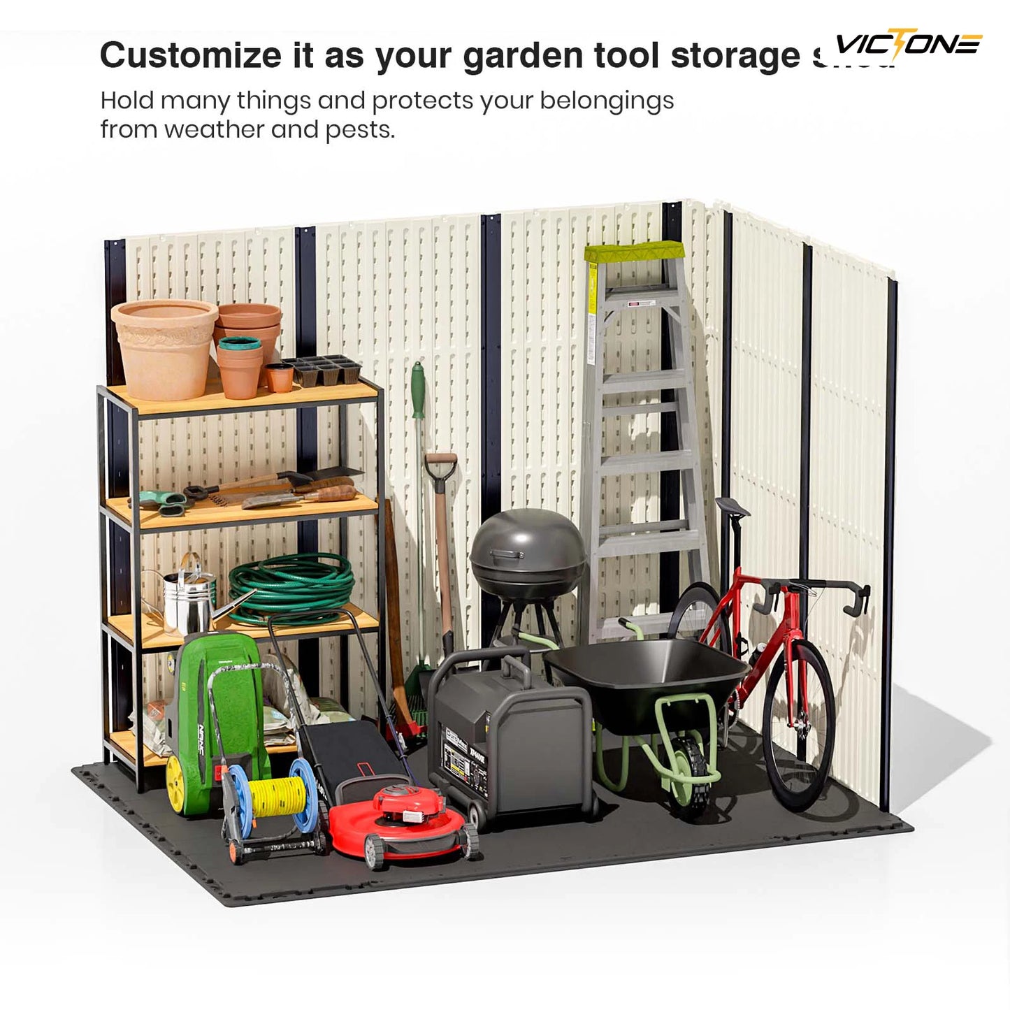 Victone Plastic Outdoor Storage Shed With Floor, Window, Lockable Door