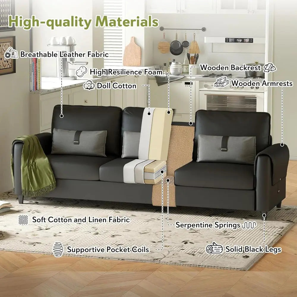 Leather Three Seater Sofa For Modern Living Room Style SustainablySourcedTimberFramework