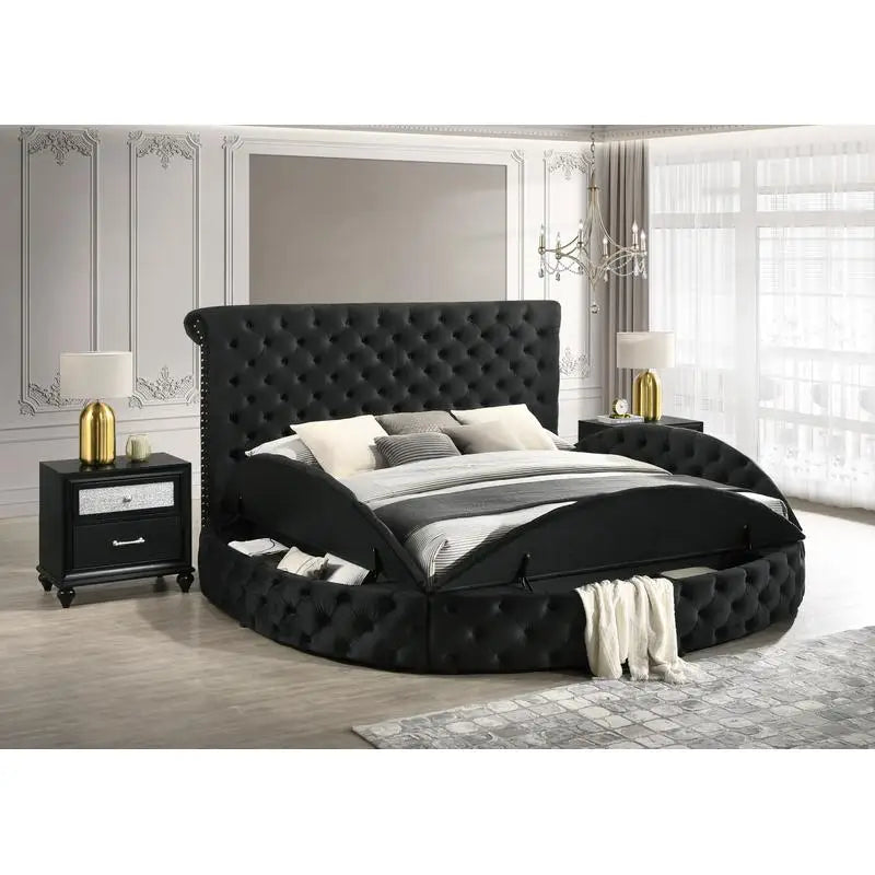 Luxurious Tufted Headboard Bed With Storage Footboard