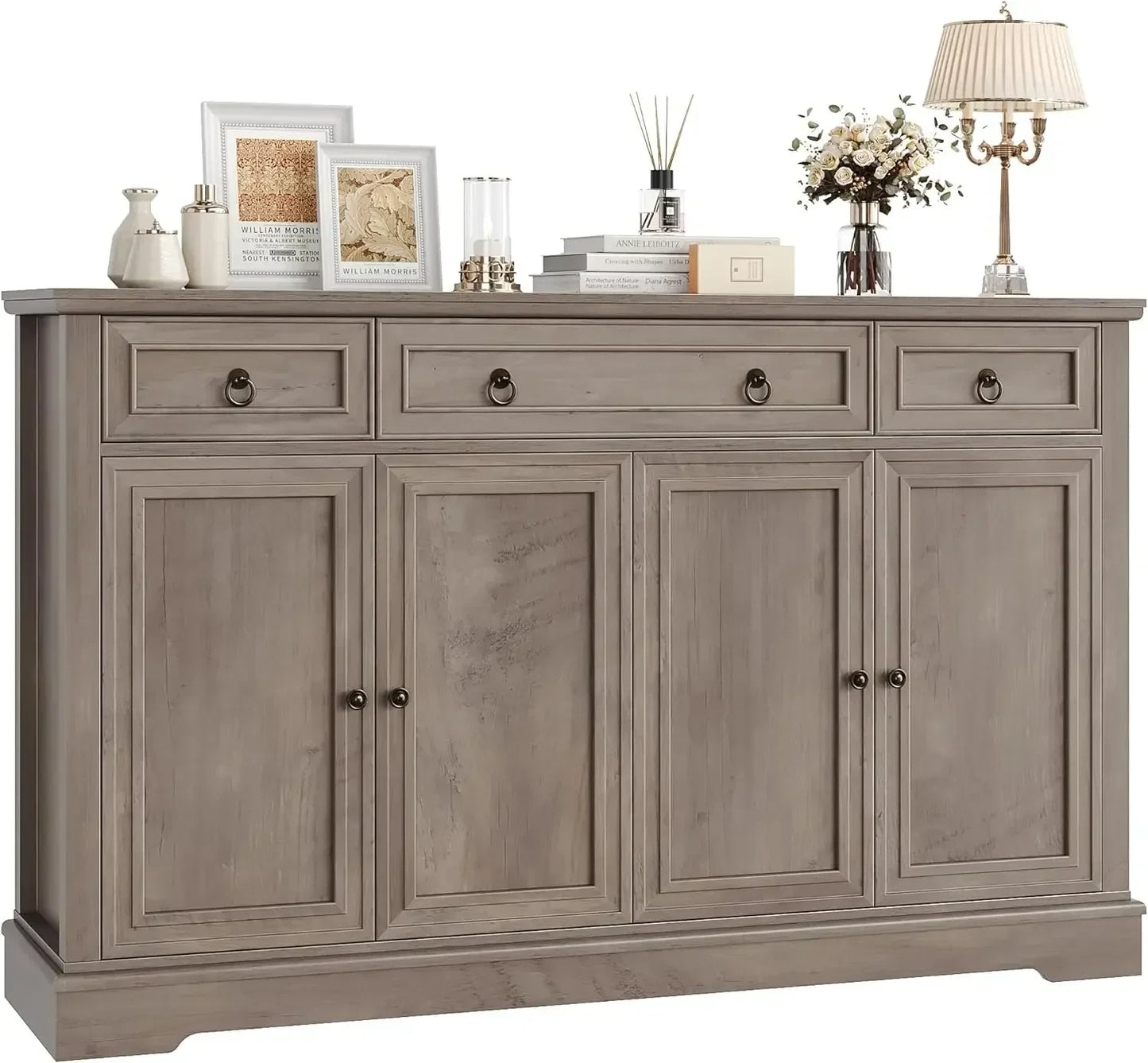 Elegant Farmhouse Style Buffet Sideboard Featuring Substantial Storage And Drawers