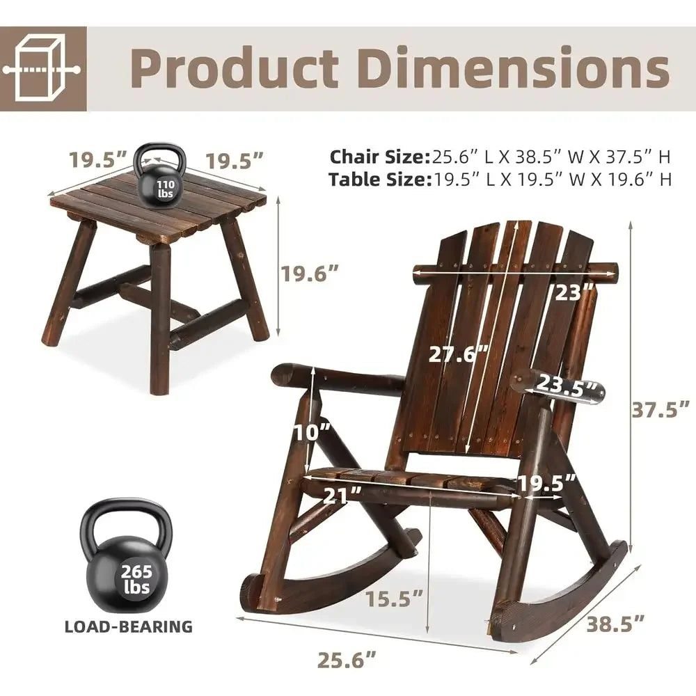 Rustic Wood Rocking Bistro Set With Chairs And Table