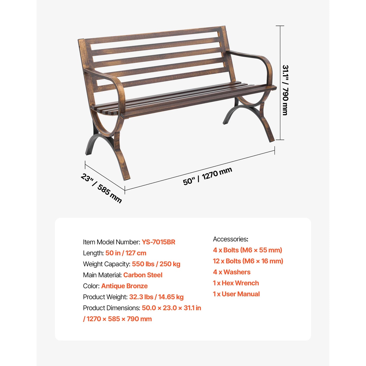 SucceBuy Wooden Outdoor Garden Bench With Metal Frame