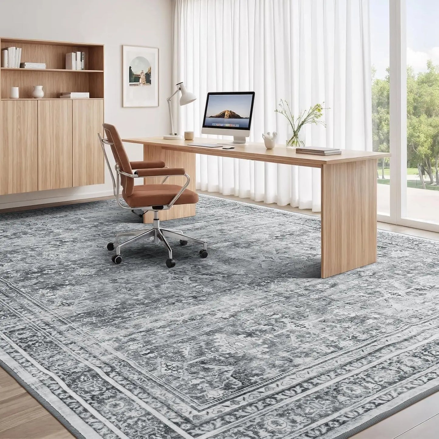 Wool Silk Area Rug With Non Slip Backing And Stripes