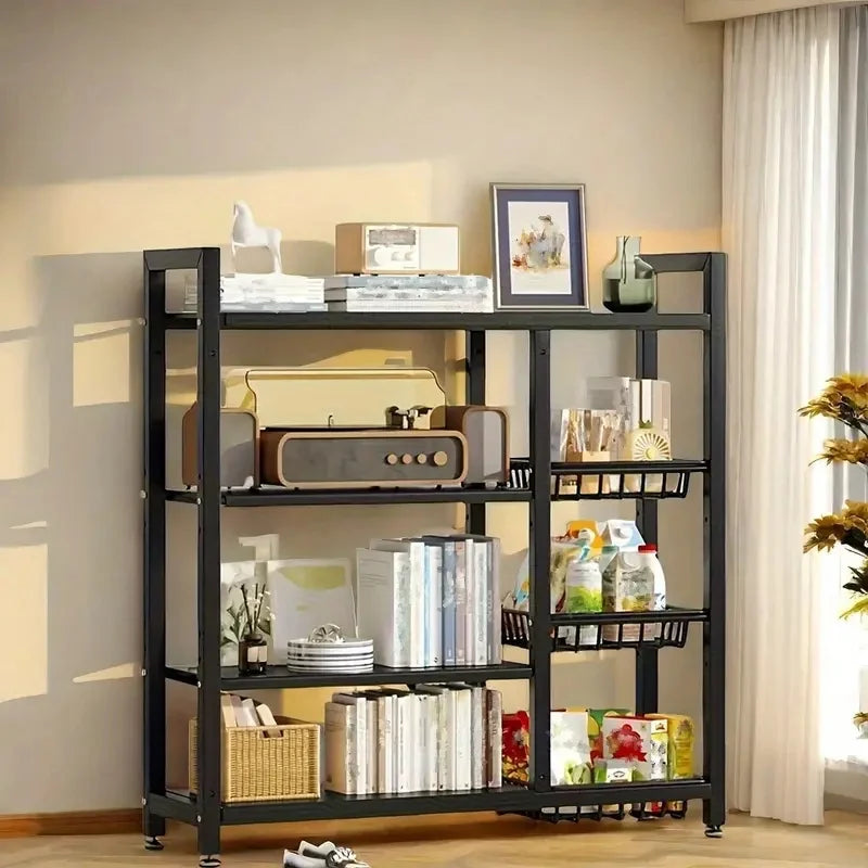 Multifunctional Removable Cabinet Storage Rack With 4 Tier Metal Shelves