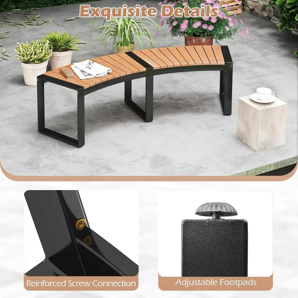 Dafify Curved Acacia Fire Pit Bench For Outdoor Seating