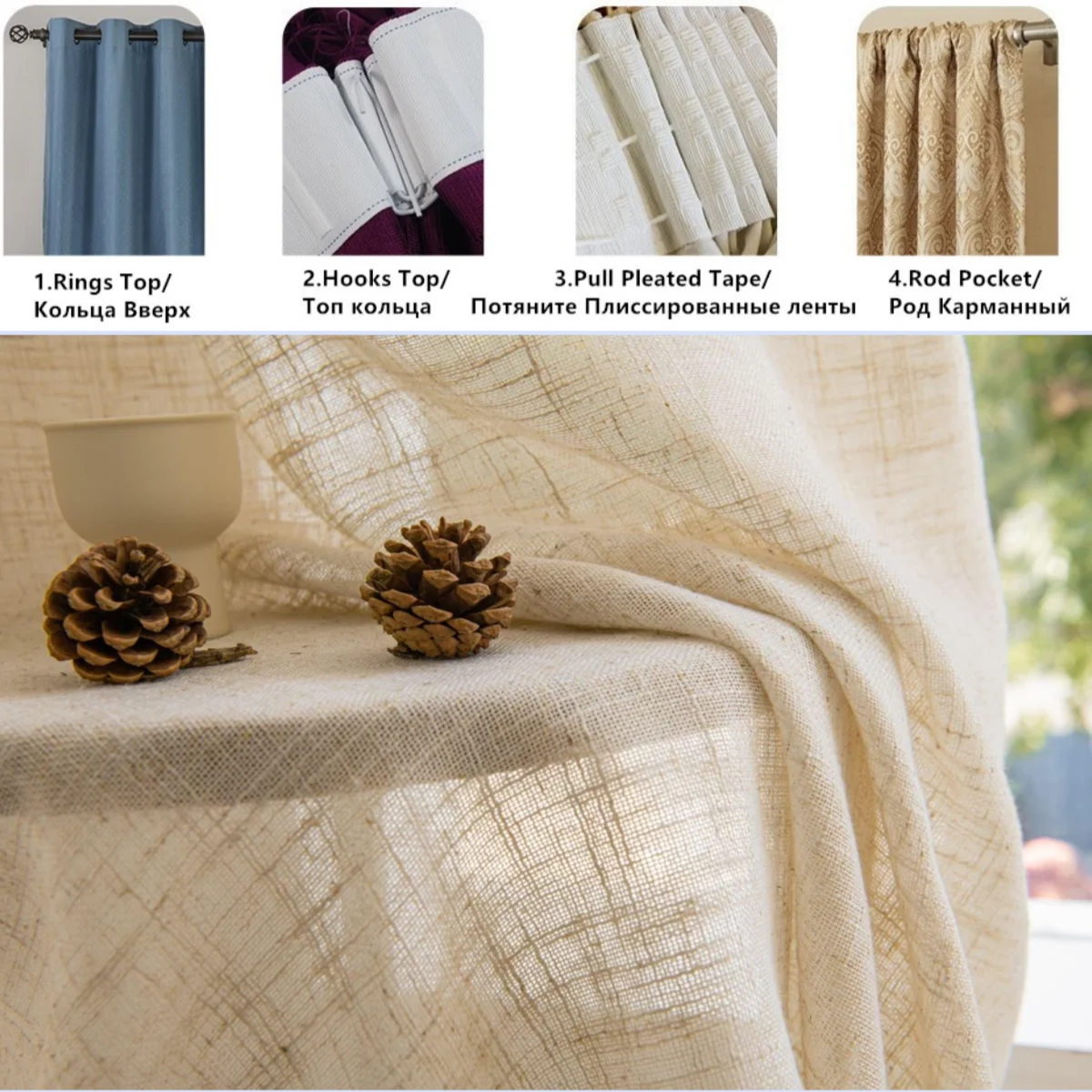 Extra High 350cm/400cm Height Faux Linen Sheer Curtains for Bedroom Light Flitering Tulle Curtain to Keep Privacy Home Decor