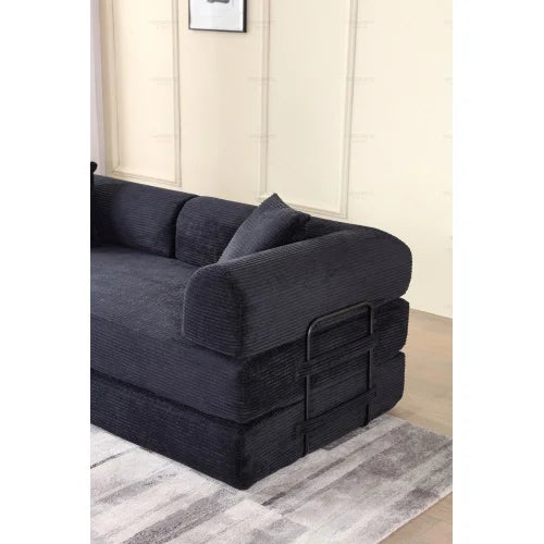 Convertible Sleeper Sofa Bed With Corduroy Folding Mattress Cylindrical Pillow