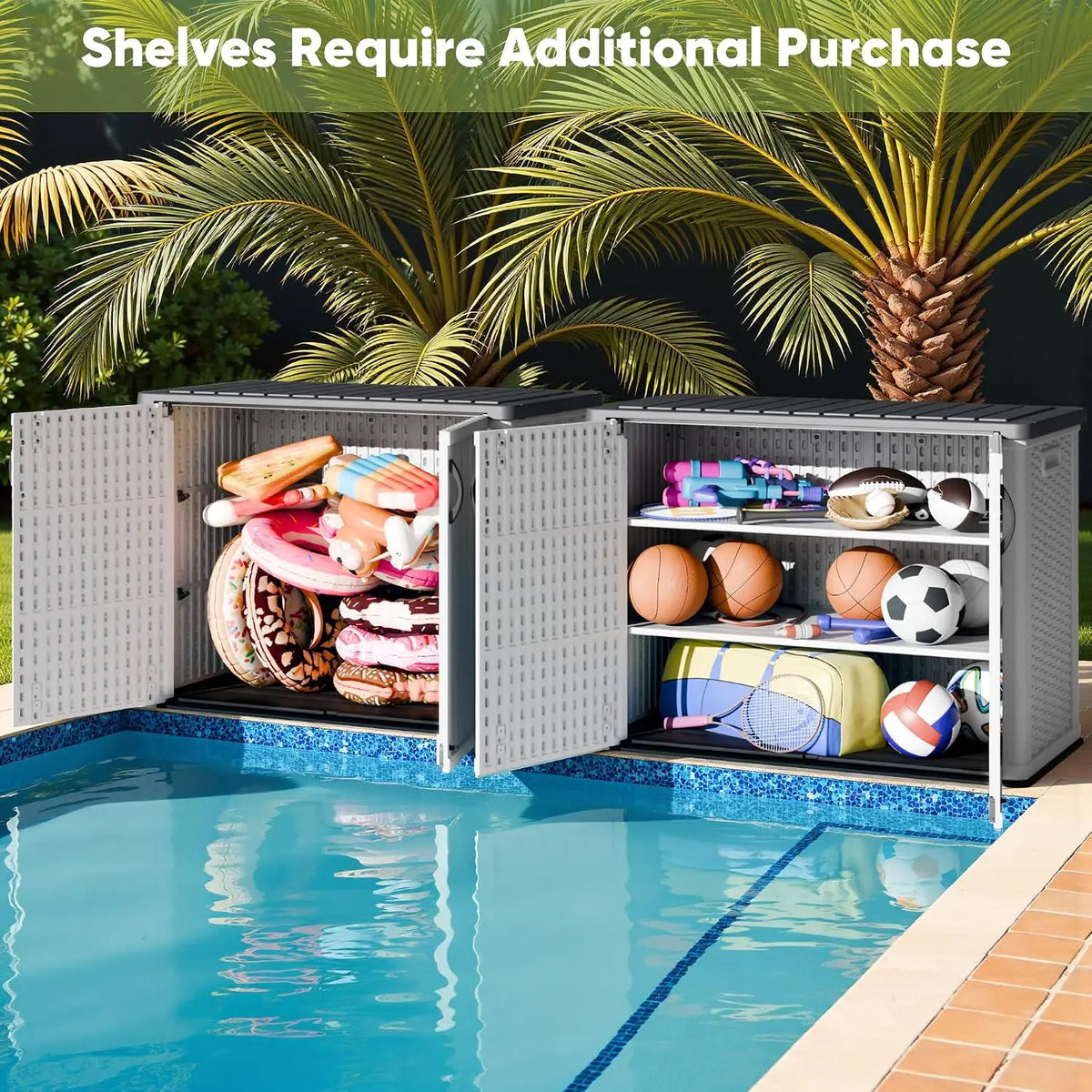 Horizontal Waterproof Outdoor Storage Shed With Lockable Patio Doors