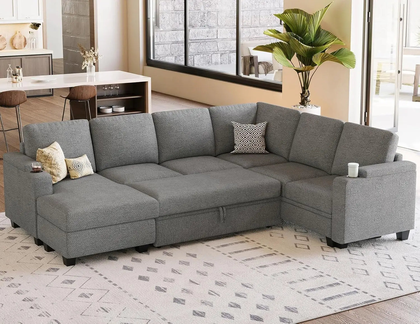 Sleeper Sofa Modular Sectional Pull Out Bed U Shaped Storage