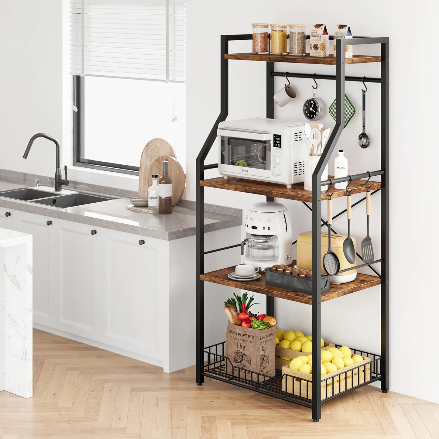 TWISTER.CK Kitchen Bakers Rack Microwave Stand 4 Tier Coffee Bar Station