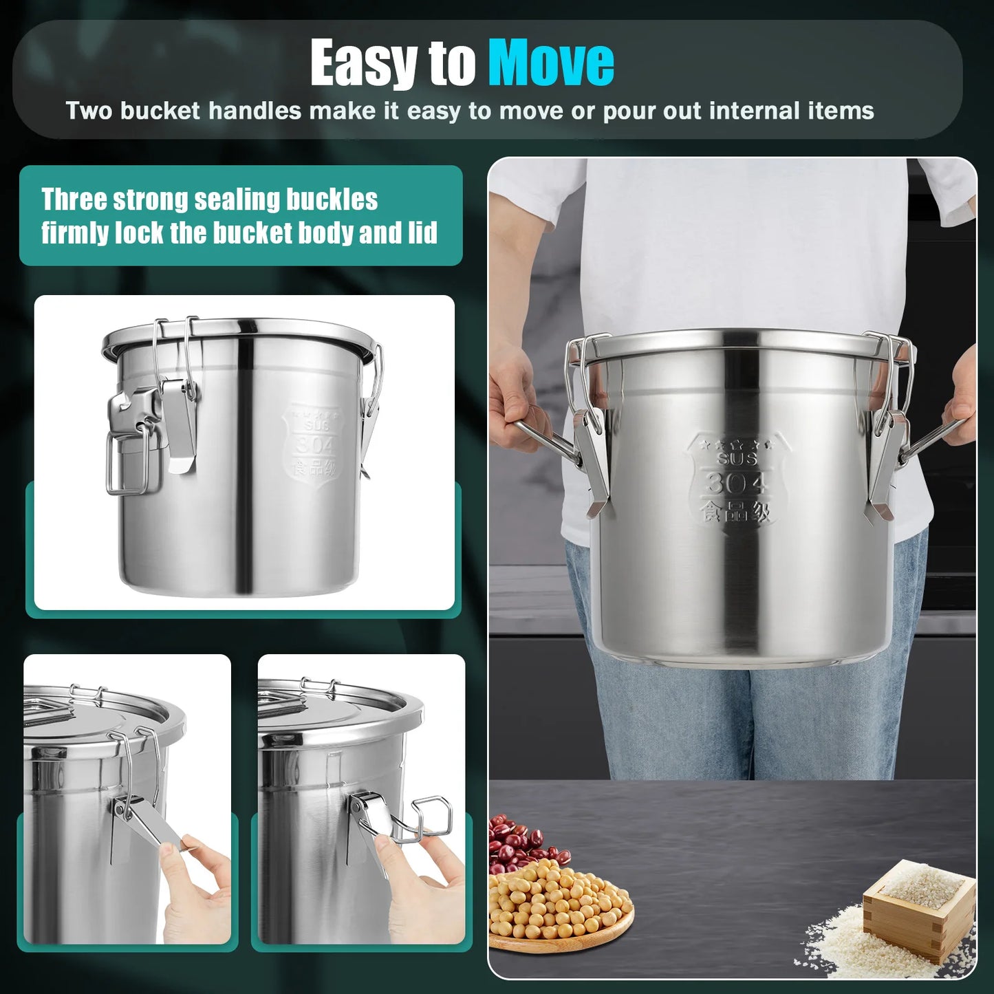 Bymaocar Stainless Steel Cereal Storage Container Airtight