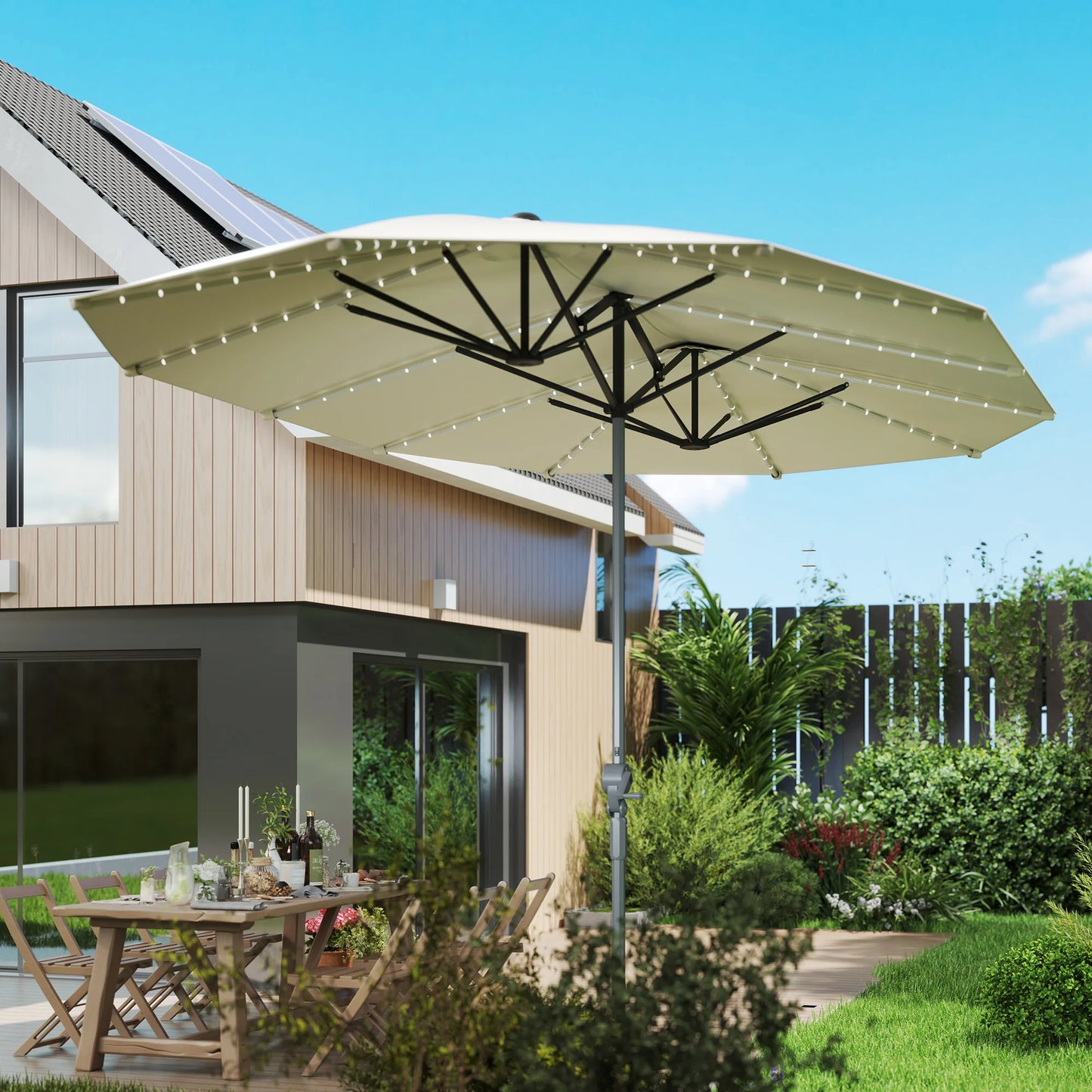 Outsunny Outdoor Patio Umbrella With Integrated Solar Lights