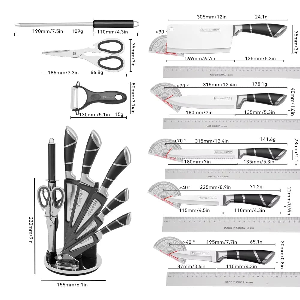ZENG Stainless Steel Kitchen Knife Set With Sharpener And Nonstick Coating