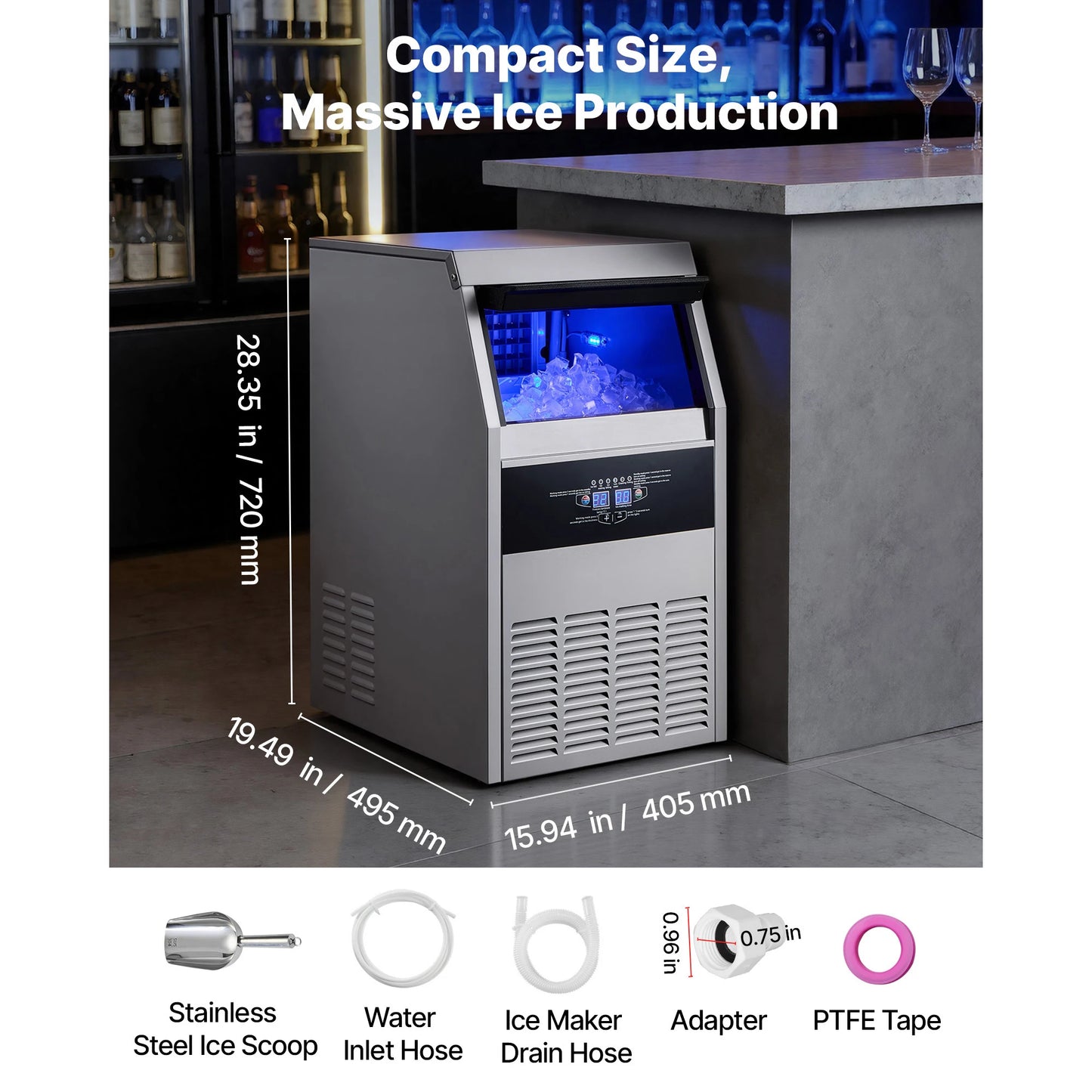 SucceBuy Commercial Ice Maker 80 100 130 160 Lbs Per Day Stainless Steel
