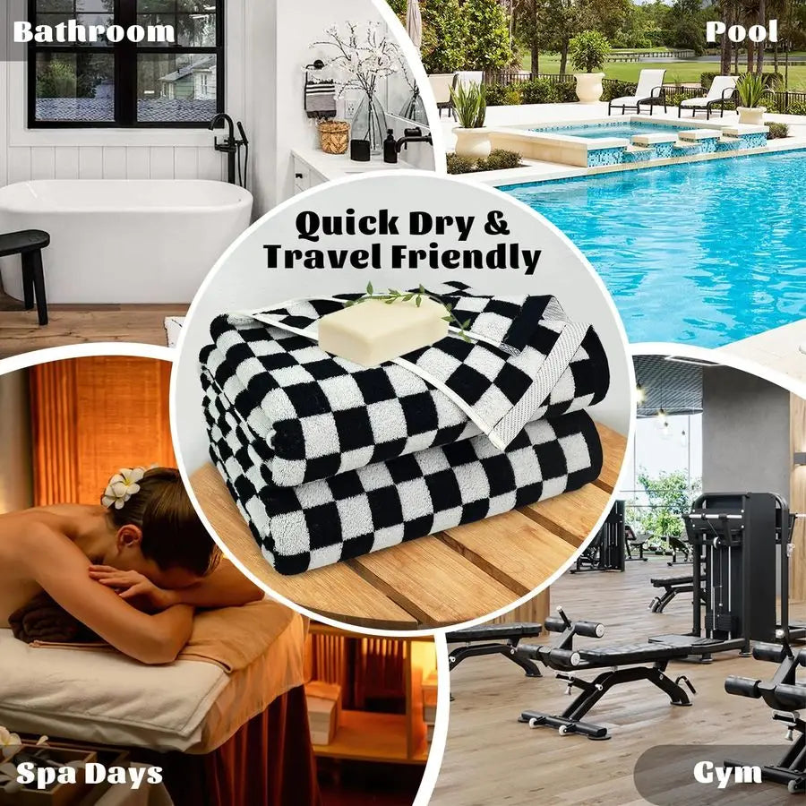 Black amp White Checkered Cotton Bath Towels Set of 2 Cute Aesthetic Bathroom Towels for Bathroom Decor 27.5 x 55