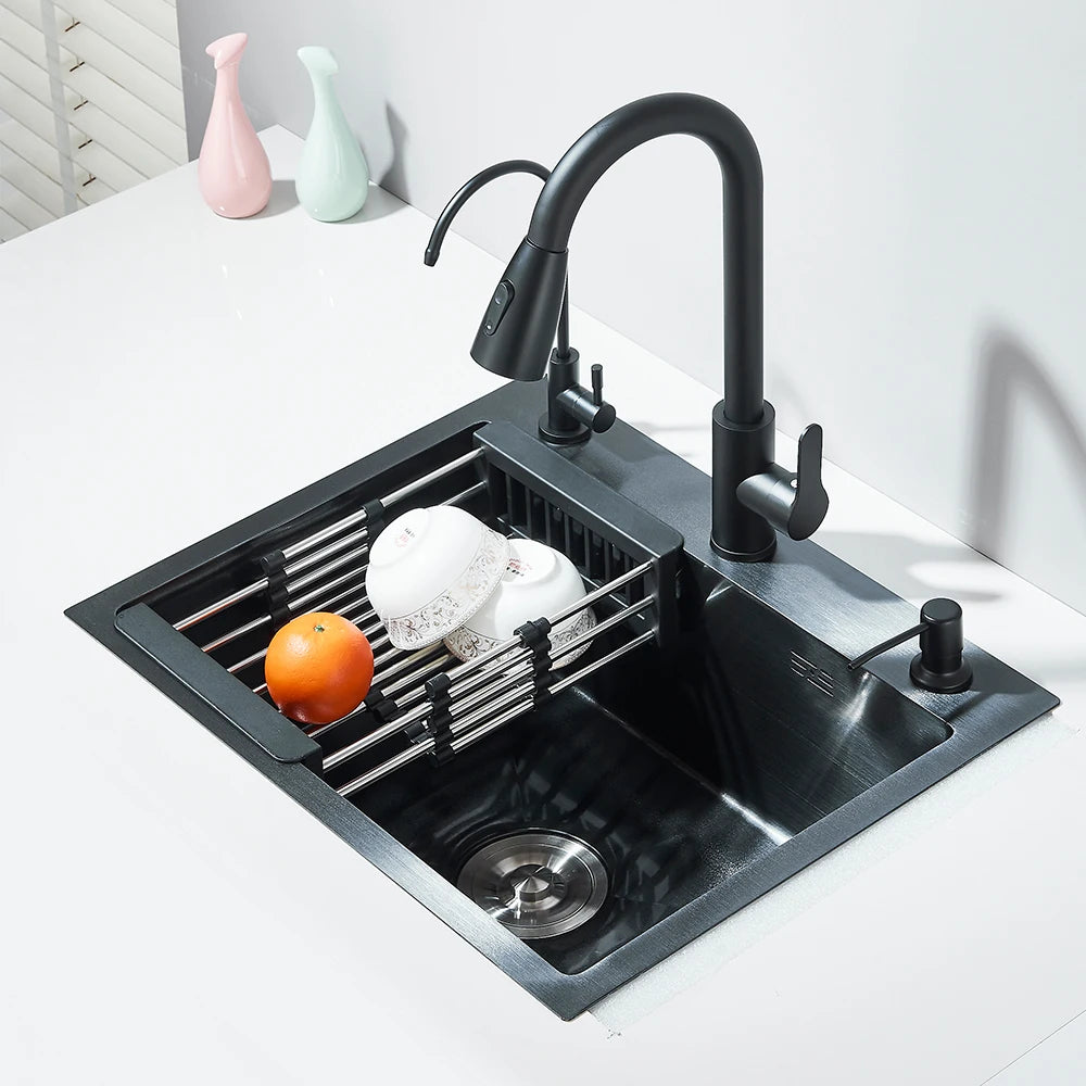 Quyanre Kitchen Sink With Retractable Faucet Soap Dispenser Water Tap