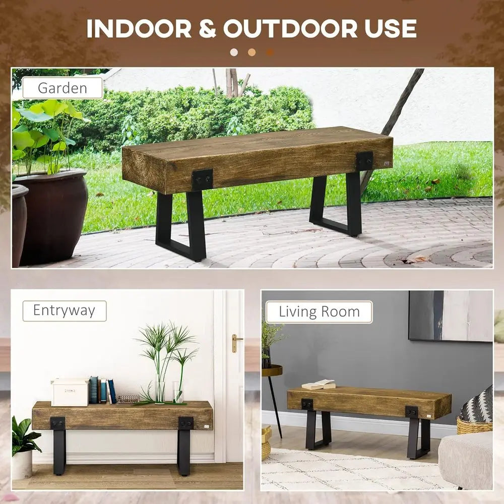 DAFIFY Garden Bench With Metal Legs Rustic Wood Effect Outdoor
