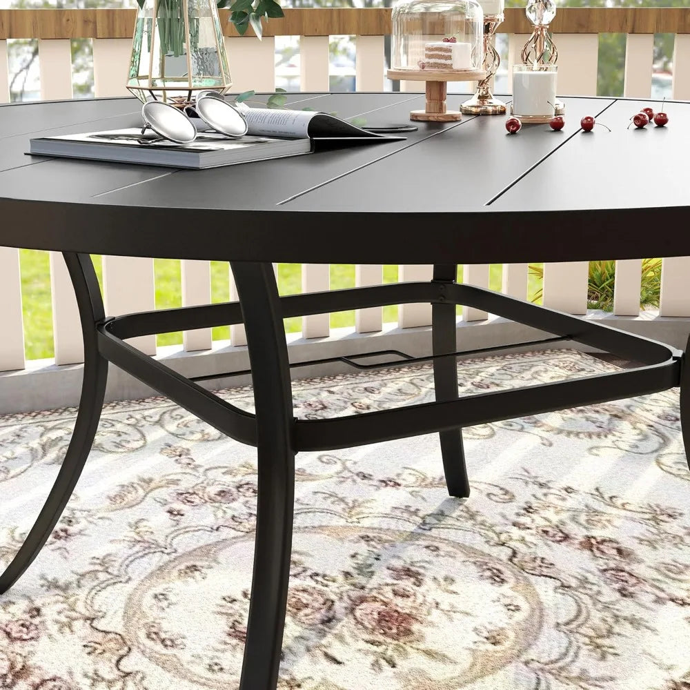 53" outdoor round patio table for lawn garden, all weather metal round patio dining table with adjustable umbrella hole, patio