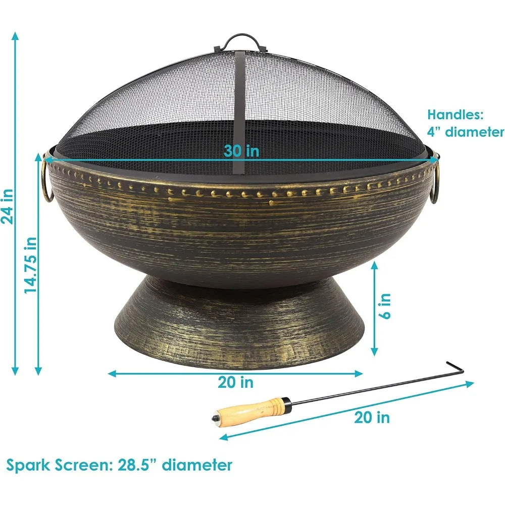 Outdoor Fire Pit Wood Burning With Screen And Poker