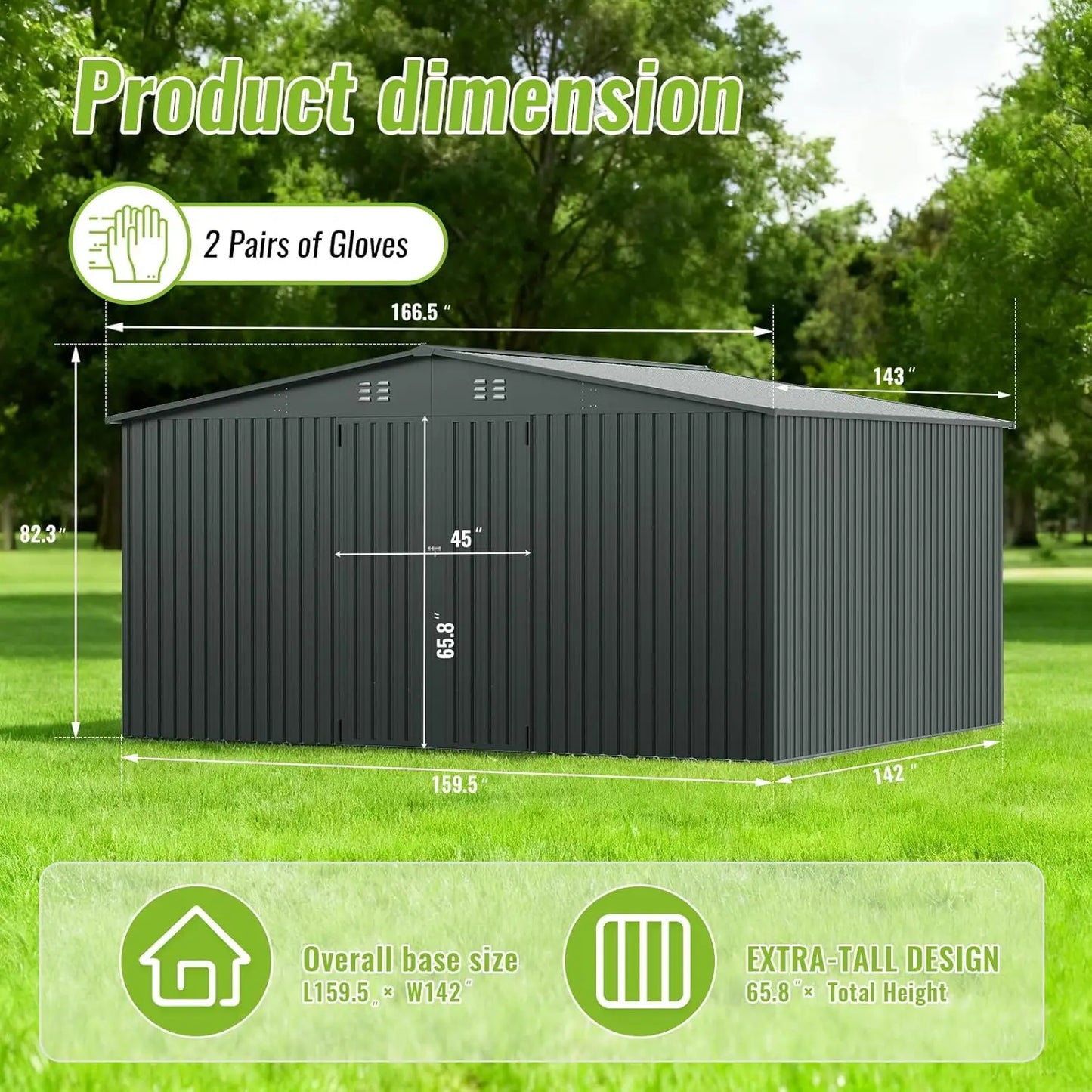 Outdoor Metal Storage Shed With Lockable Doors For Garden Tools