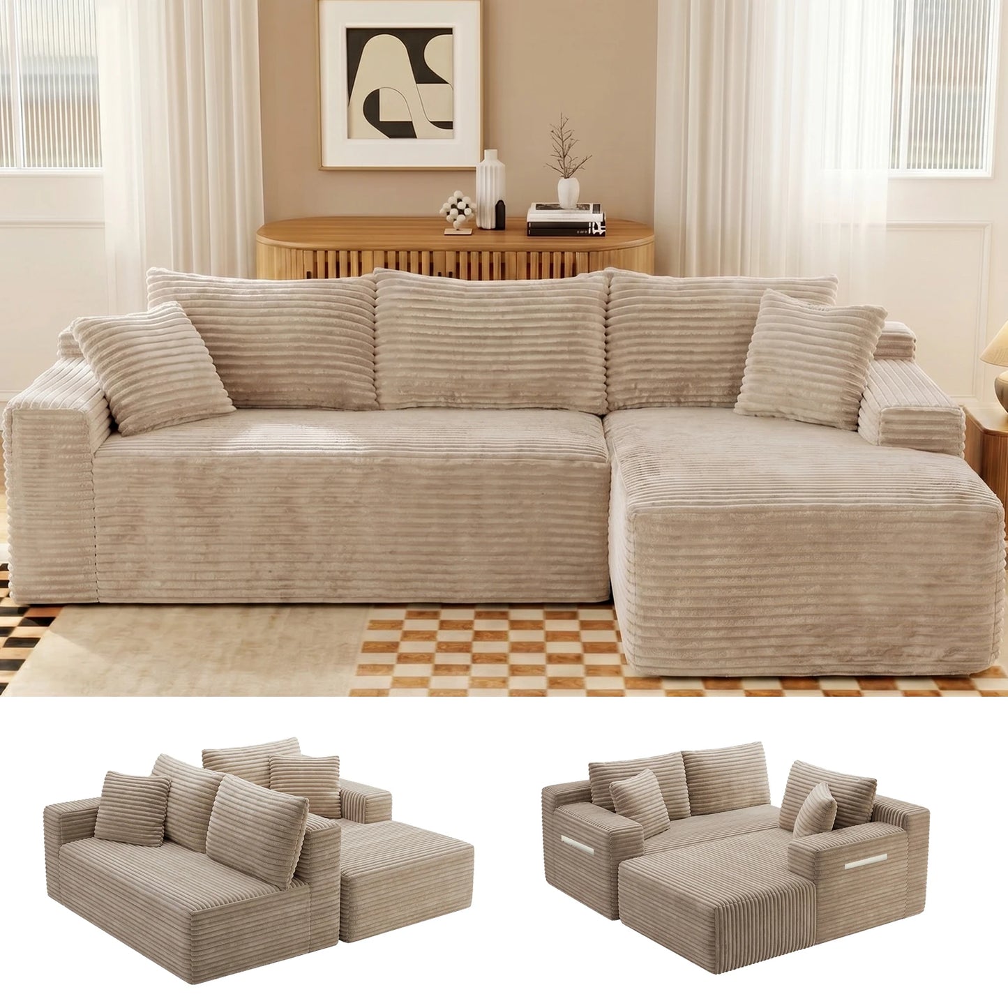 Cloud Modular Corduroy Sectional Sofa With L Shaped Chaise