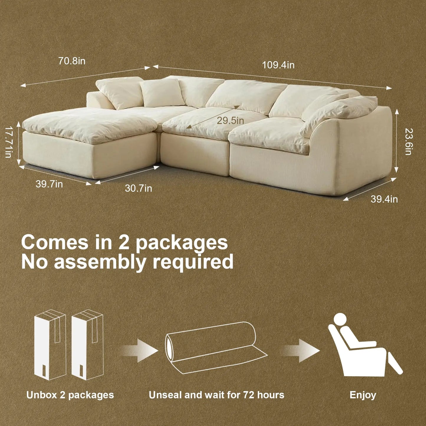 Yeflixvrau Modern Cloud L-Shaped Three-Seater Sofa With Ottoman