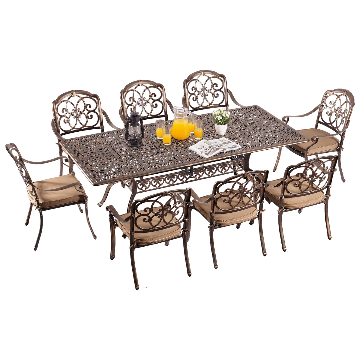 Cast Aluminum Outdoor Patio Dining Set Featuring Umbrella Hole
