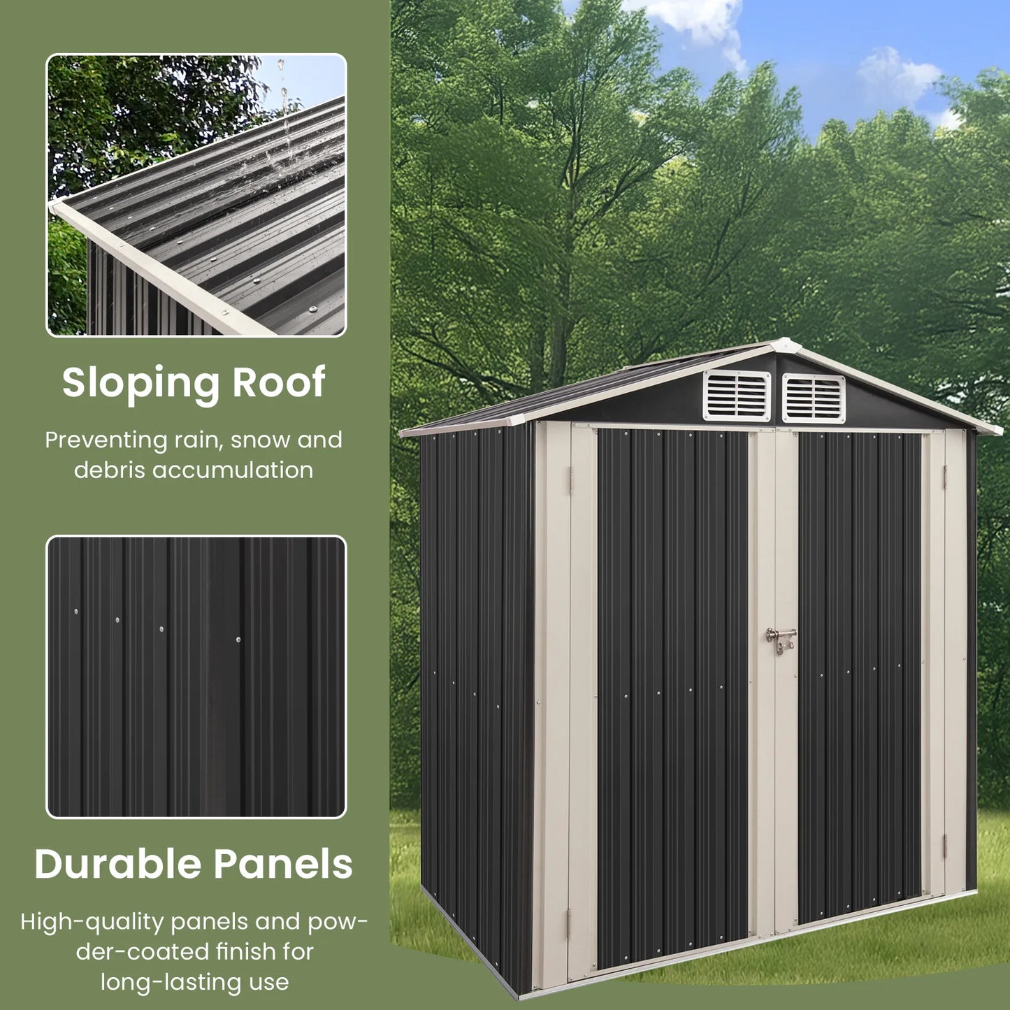 MORNGARDO Metal Outdoor Storage Shed With Lockable Door Sloped Roof