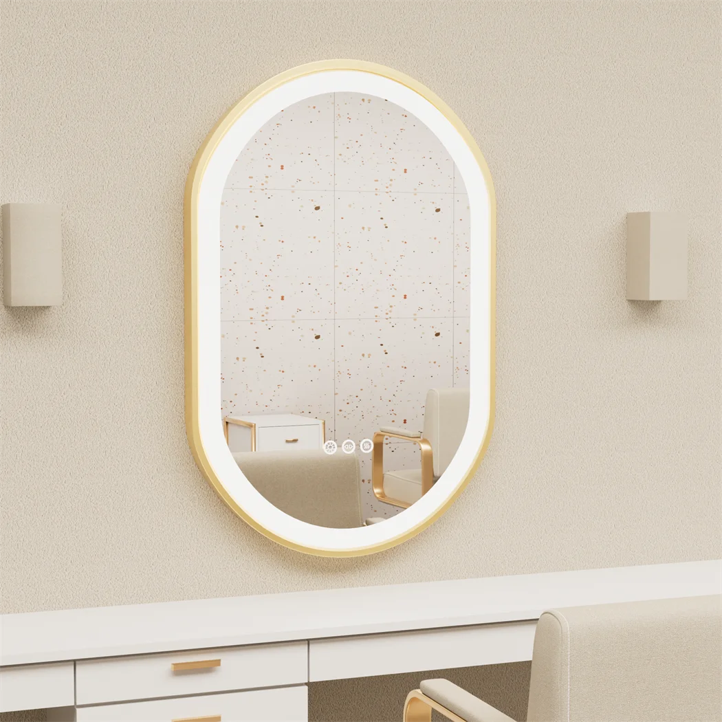LUVODICRI Oval LED Illuminated Aluminum Frame Bathroom Mirror Demister