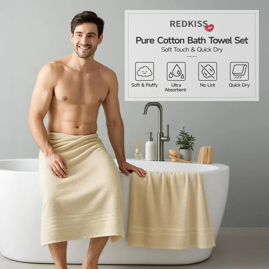 6 Piece Luxury Bath Towel Set 100 Cotton Towels for Bathroom, 600 GSM Premium Beige Towels of 6, Includes 2 Large Bath Sheets, 2