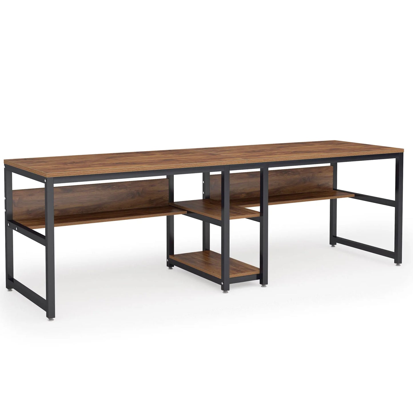 Tribesigns Two Person Desk With Bookshelf For Home Office Rustic