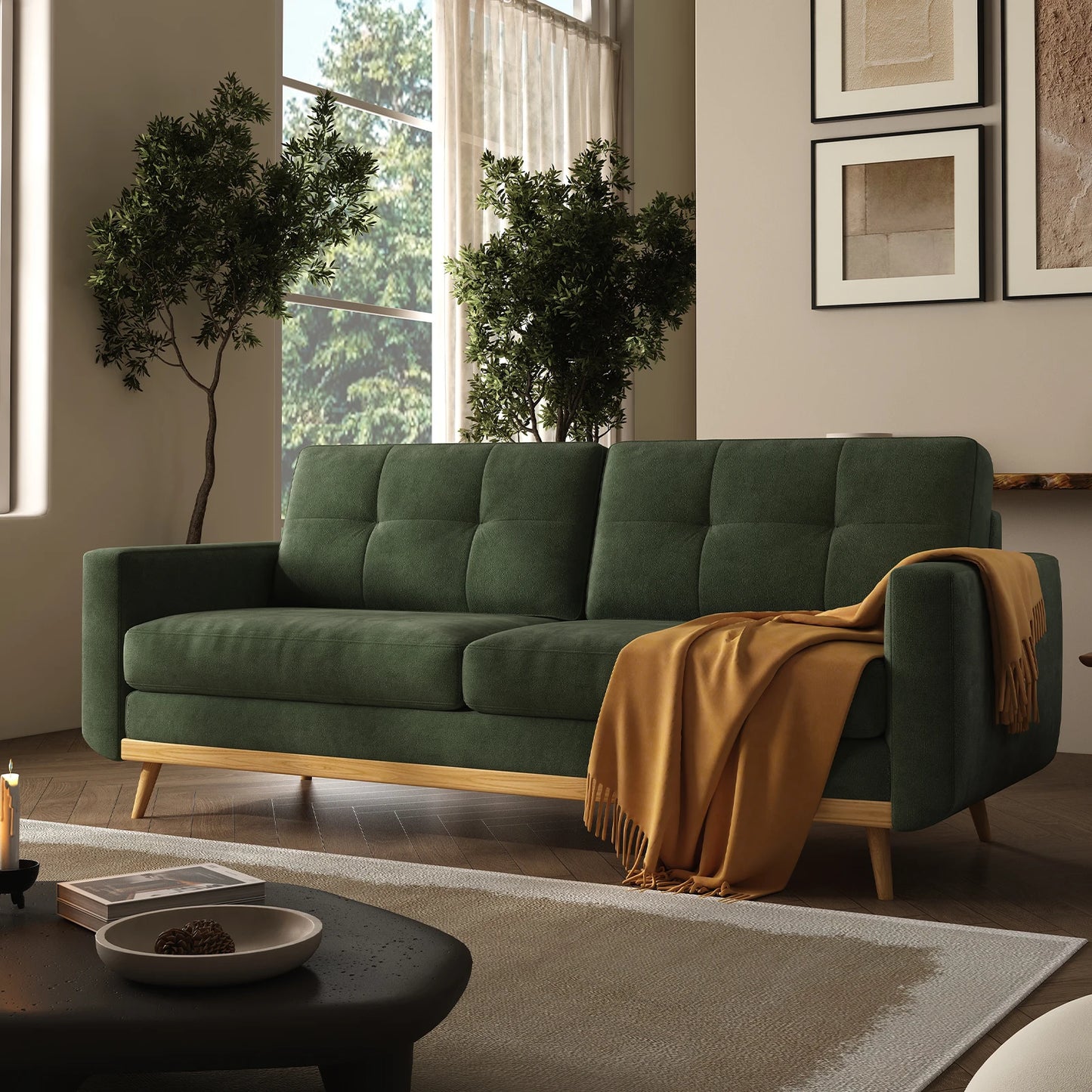 QWCCN Mid-Century Modern Loveseat Sofa With Wooden Legs