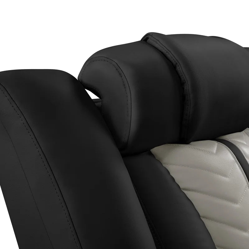 Faux Leather Power Reclining Sofa Set With LED Lights Massage Speaker Console