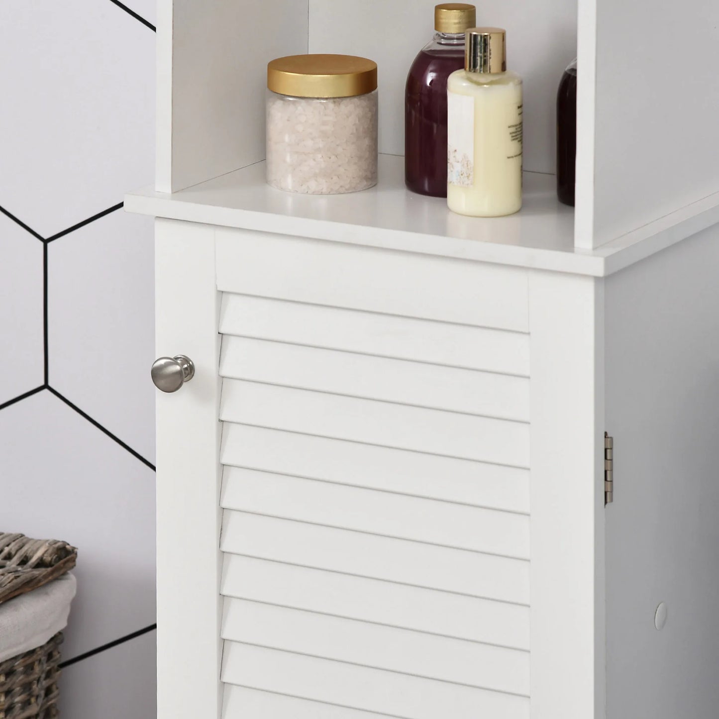 HOMCOM Tall Bathroom Storage Cabinet With 3 Tier Open Shelves