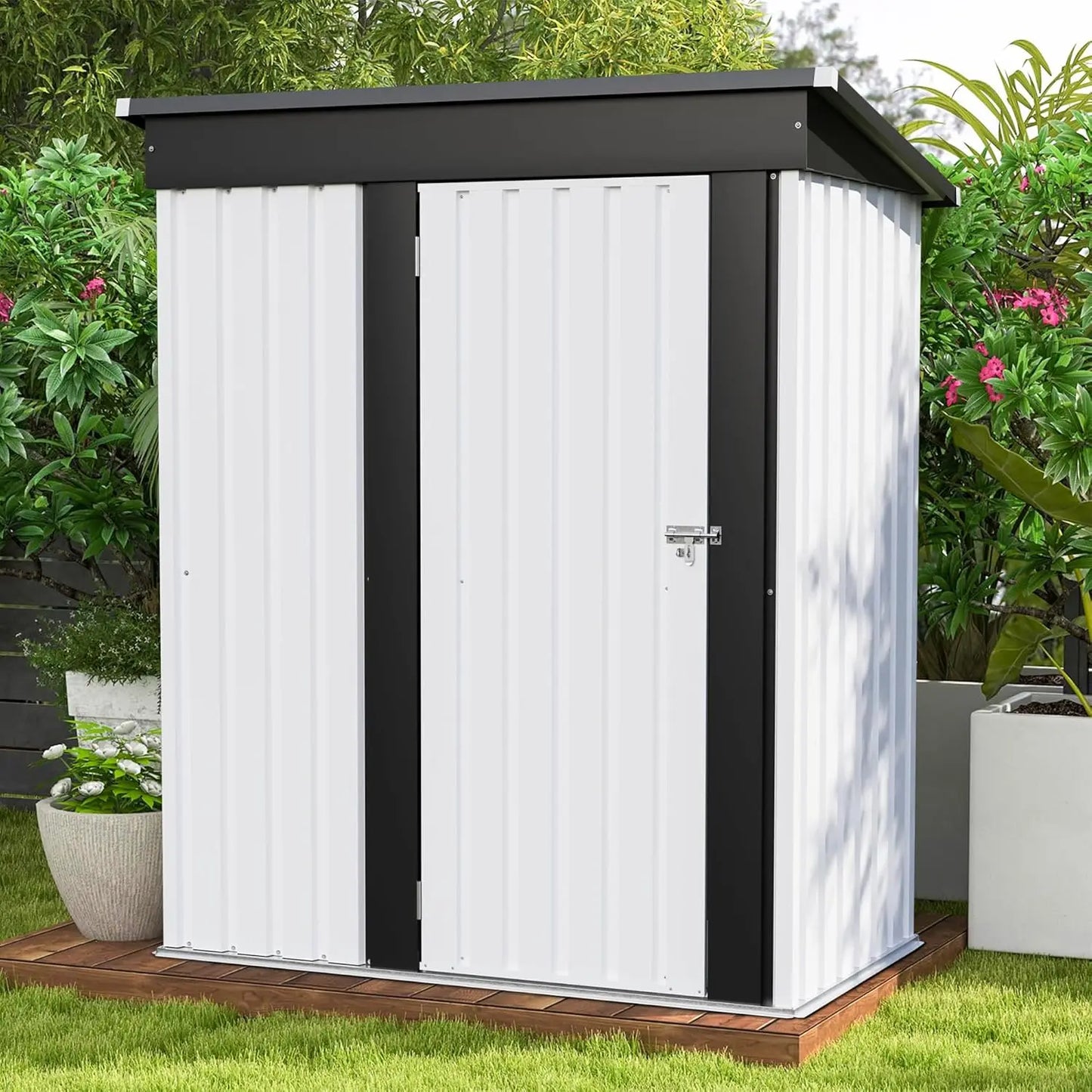 Metal Outdoor Storage Shed With Lockable Door And Waterproof Roof