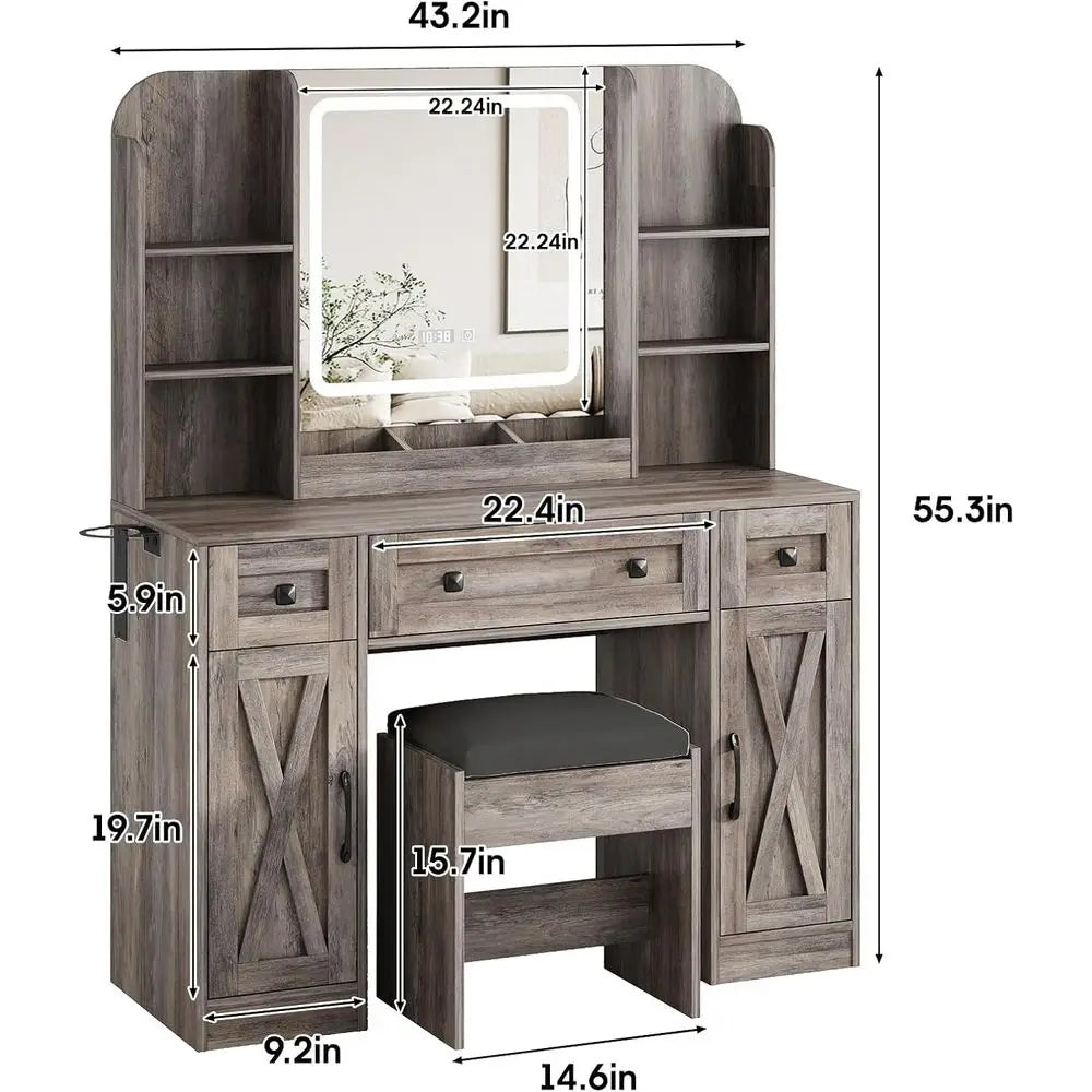 LED Illuminated Makeup Desk With Storage And Vanity Mirror