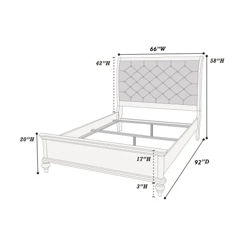 Glamorous 3 Piece Bedroom Set Tufted Headboard With Two Nightstands