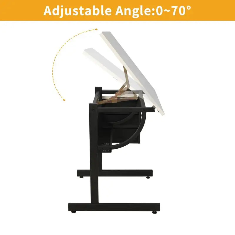 Adjustable Drafting Table With Stool And 3 Drawers
