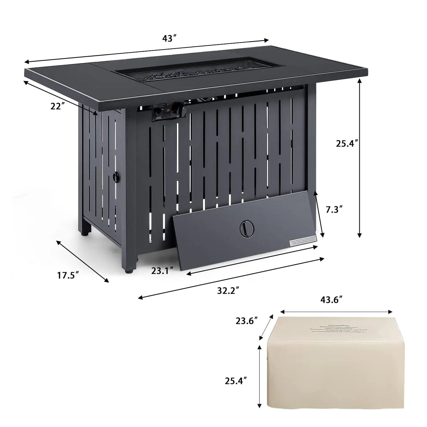 Propane Gas Fire Pit Table Outdoor 50,000 BTU Rectangular