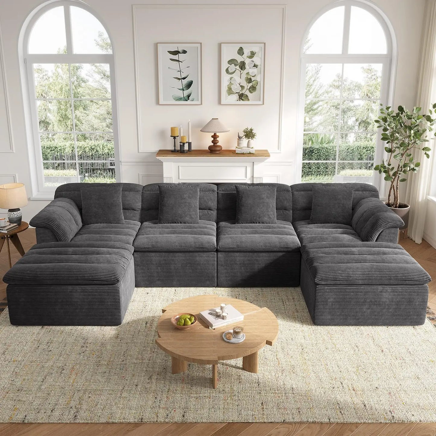 Modular Cloud Sectional Sofa With Ottoman U Shape Corduroy
