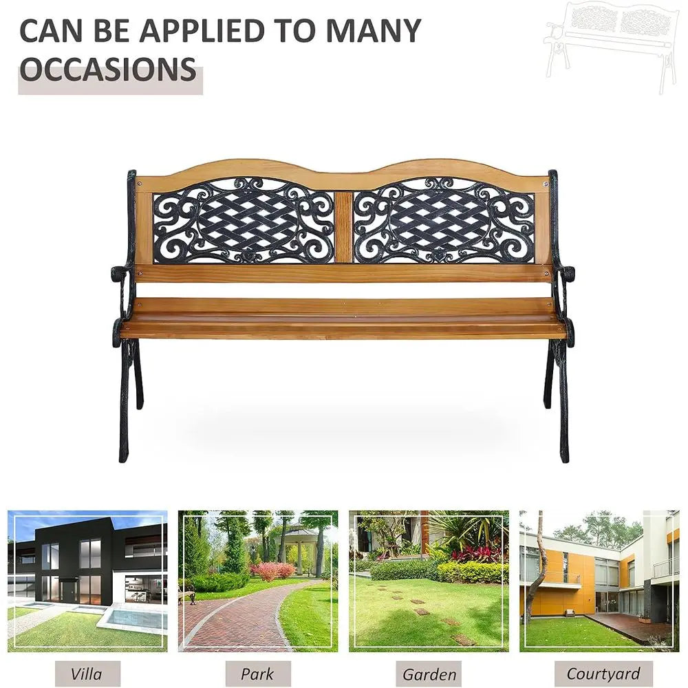 DAFIFY Outdoor Garden Bench With Pine Wood Seat Plastic Backrest