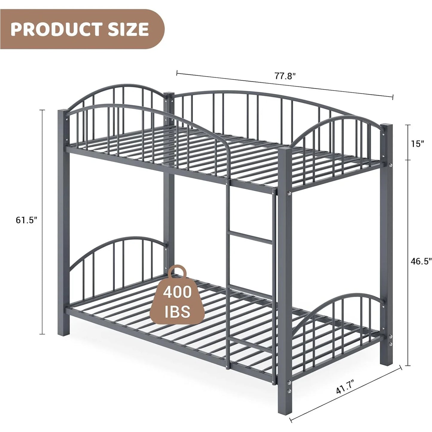 Acekool Metal Loft Bunk Bed With Guardrail And Ladder