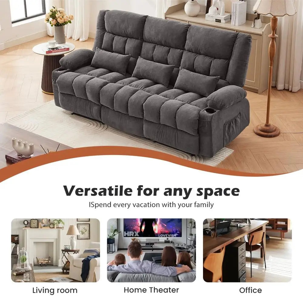 Ergonomic Recliner Sofa With Cup Holders And Side Pocket