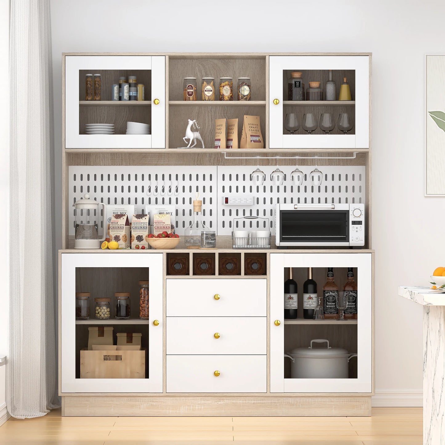 VOWNER Pantry Cabinet Freestanding Kitchen Storage Buffet Pegboard