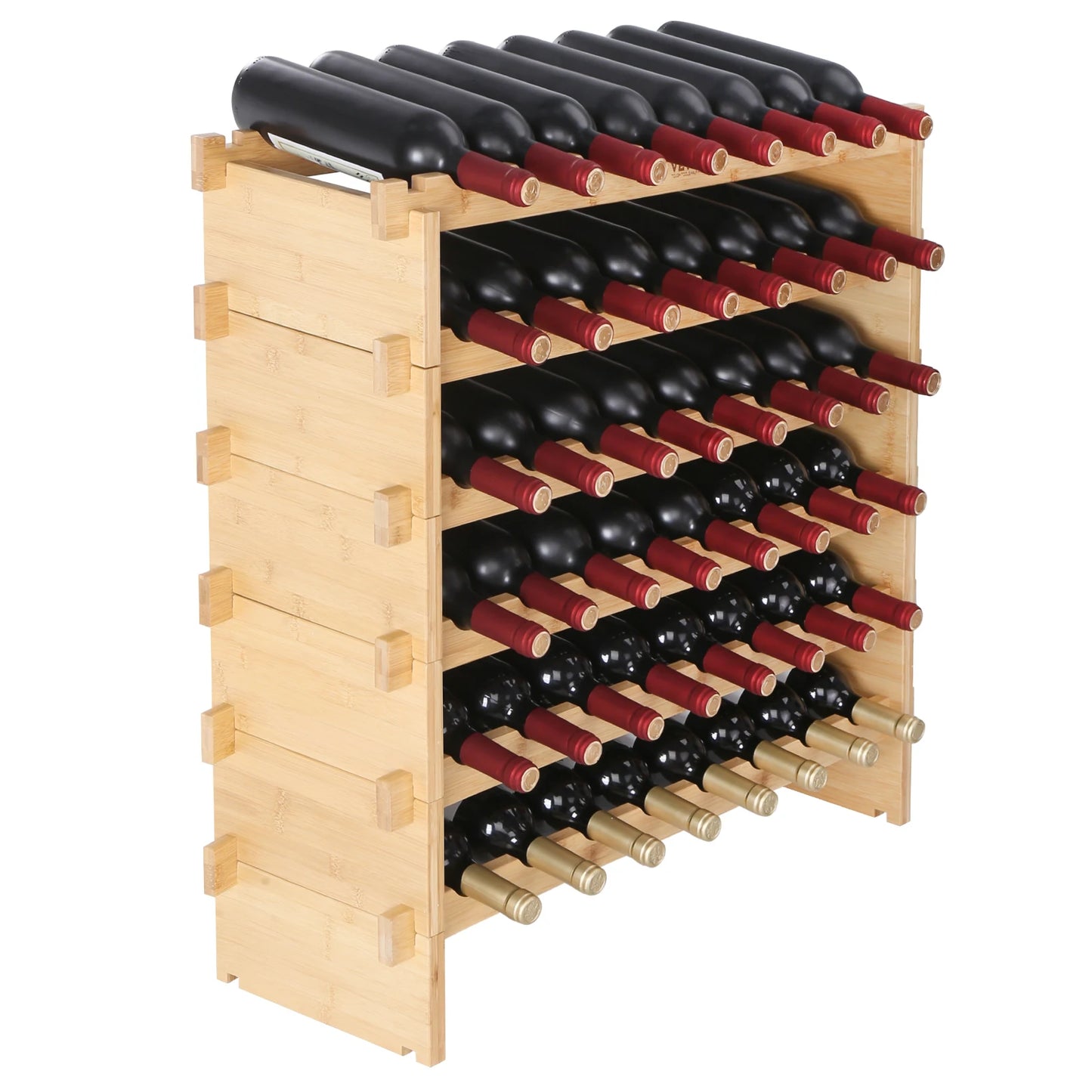 SucceBuy 48/72 Bottle Stackable Modular Wine Rack Free Standing Wine Storage Rack Bamboo Wine Holder Display Shelves for Cellar