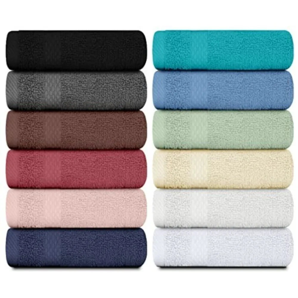 Cotton Washcloths - 13x13 Hotel Face Towel - Multi Color 12/Pack
