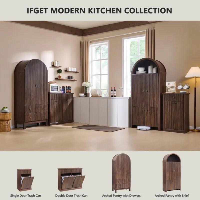 Arched Pantry Cabinet With 3 Adjustable Shelves And 6 Shelves