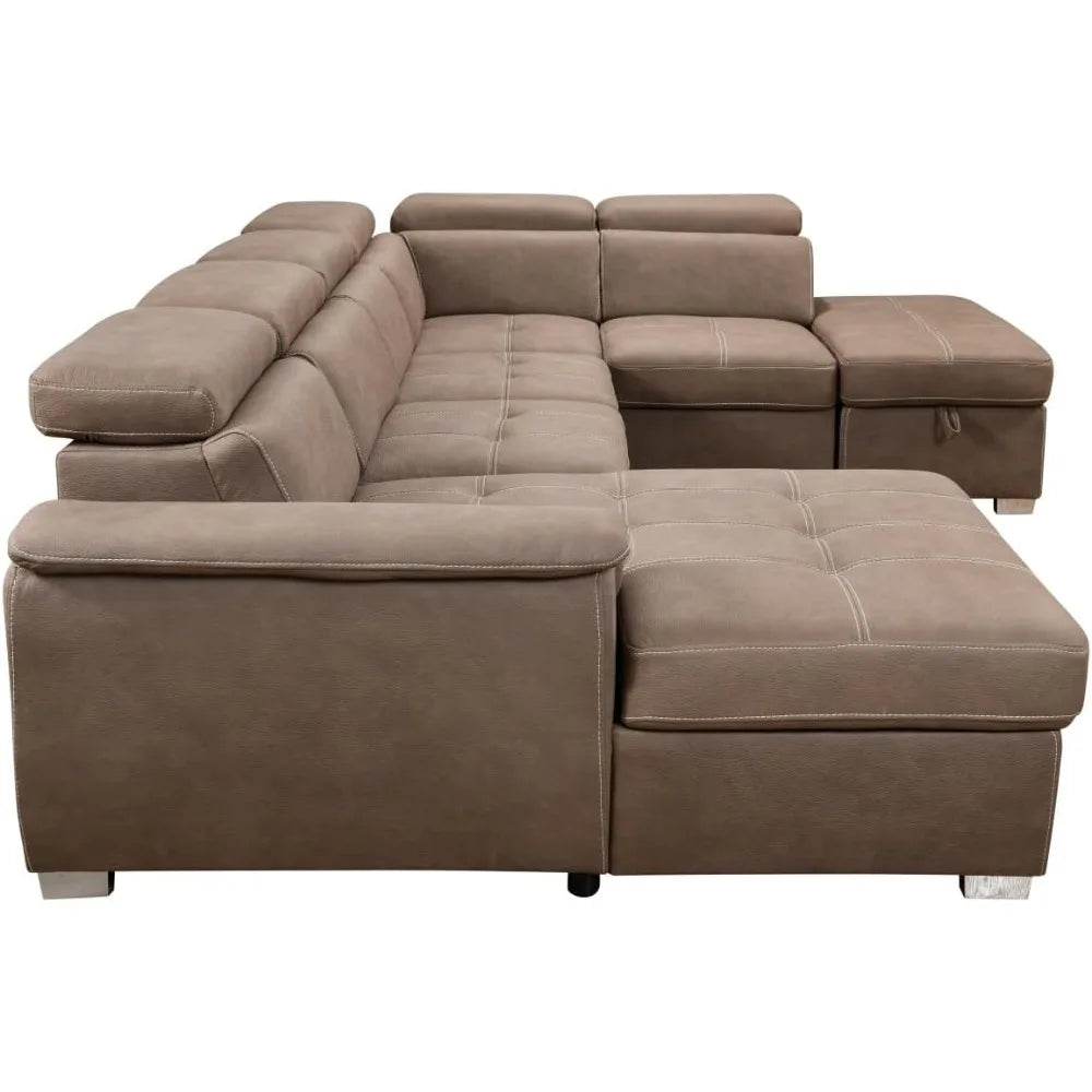 Oversized Microfiber U Shaped Sectional Sofa With Pullout Bed