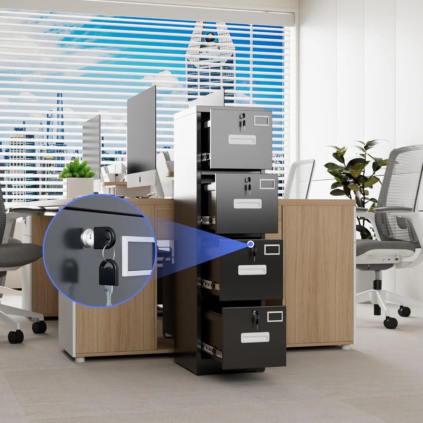 4 Drawer Metal Filing Cabinet With Locks For Home Office Storage